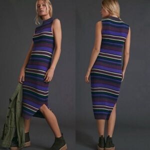 Anthropologie Dolan Anne Ribbed Midi Dress Women’s Size L Striped Sleeveless
